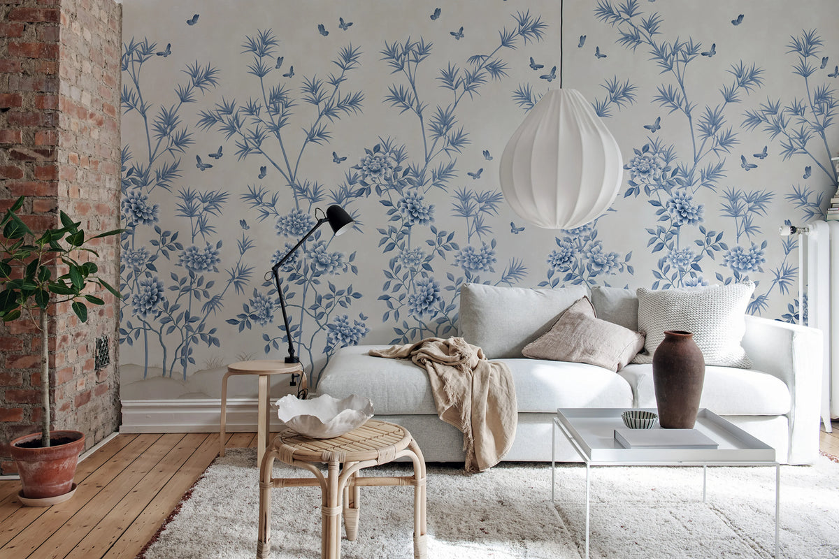 Eastern Bloom, Light Blue Mural Wallpaper - room preview 02