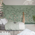 Eastern Bloom, Green Mural Wallpaper - room preview 02