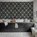 Art Nouveau Flower, Blue Mural Wallpaper - room preview 02