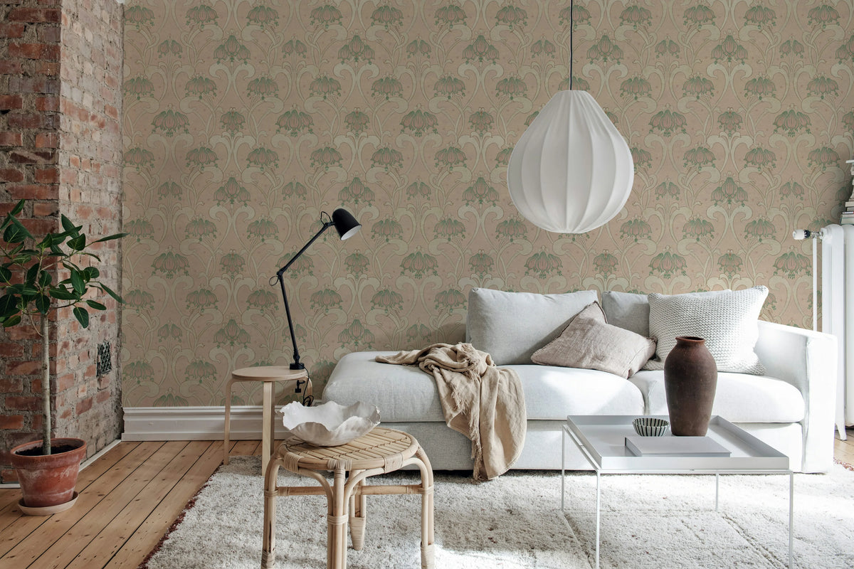 Art Nouveau Flower, Pink Mural Wallpaper - room preview 02