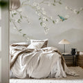 Bird in Tree, White Mural Wallpaper - room preview 02