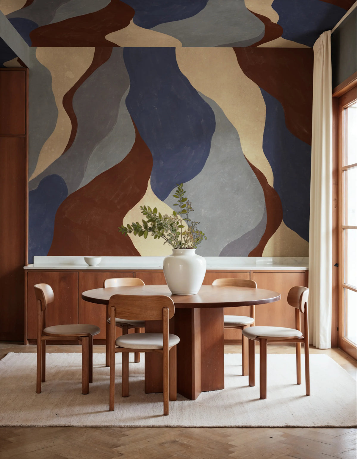 Flowing Forms, Dark Blue Mural Wallpaper - room preview 02