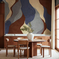 Flowing Forms, Dark Blue Mural Wallpaper - room preview 02