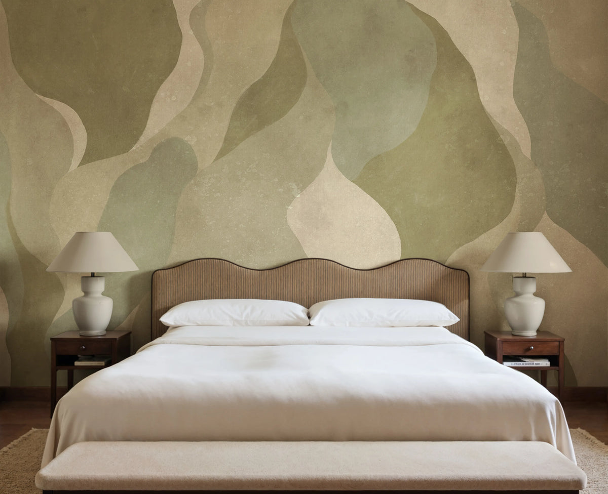 Flowing Forms, Green Mural Wallpaper - room preview 02