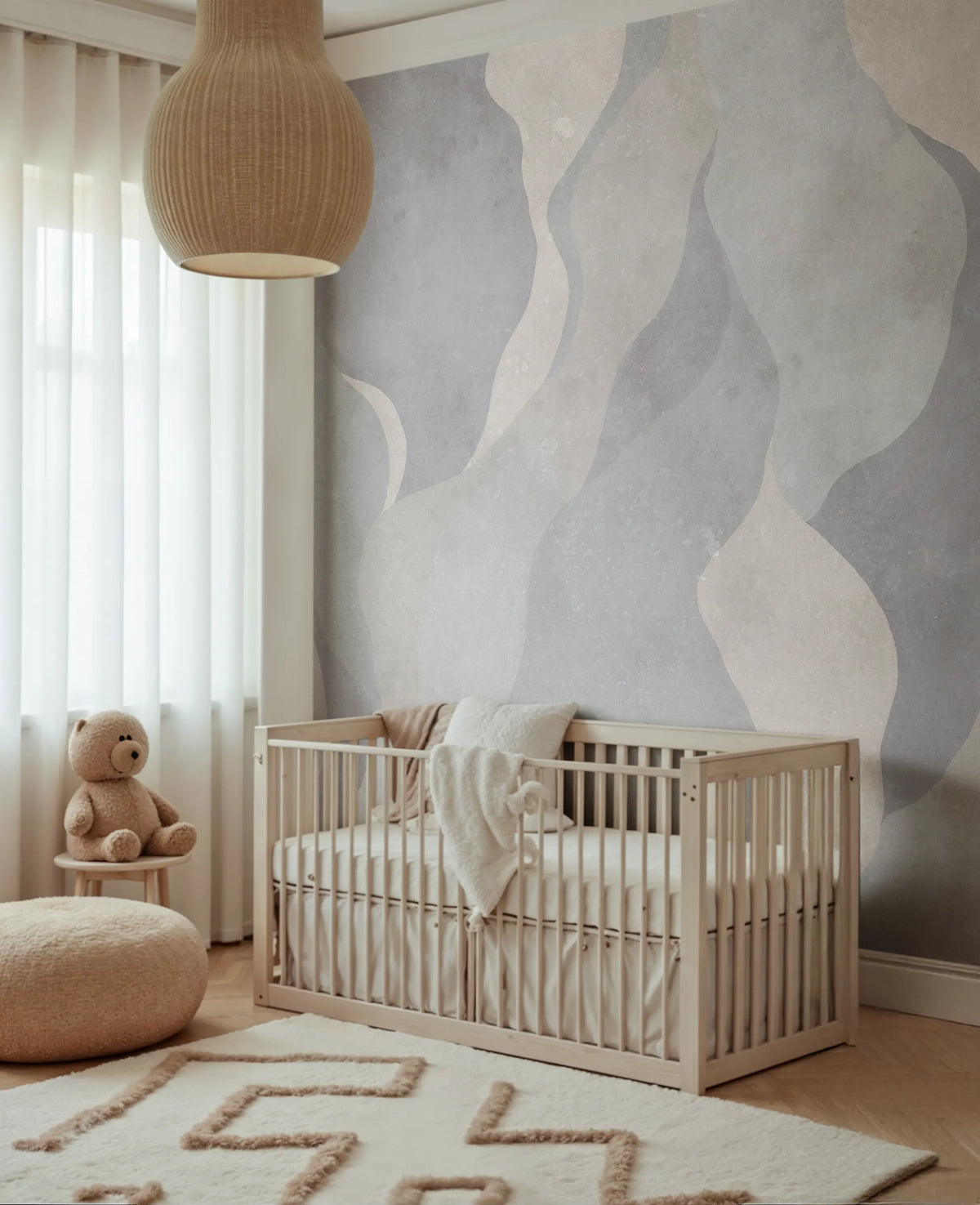 Flowing Forms, Blue Mural Wallpaper - room preview 02