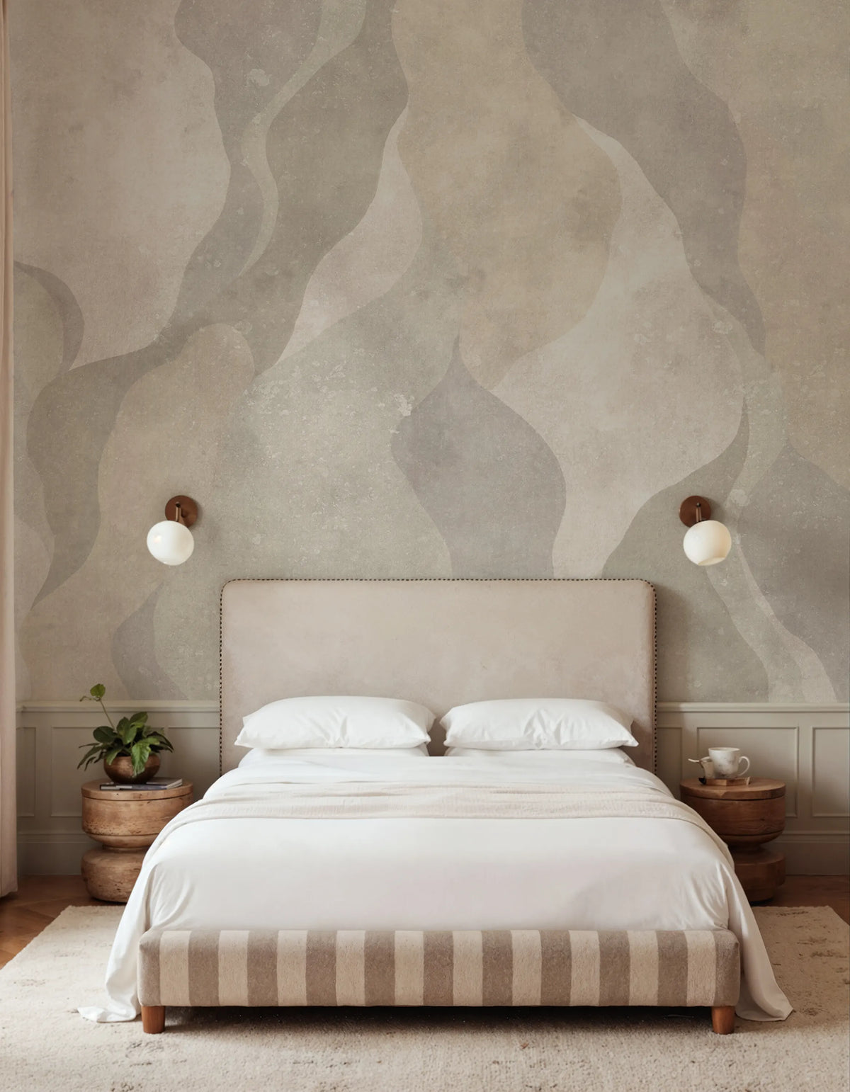Flowing Forms, Beige Mural Wallpaper - room preview 02