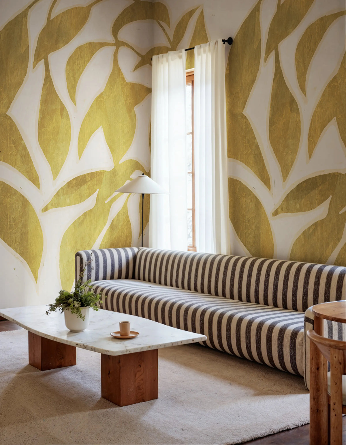 Leaf Silhouette, Yellow Mural Wallpaper - room preview 02