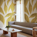 Leaf Silhouette, Yellow Mural Wallpaper - room preview 02