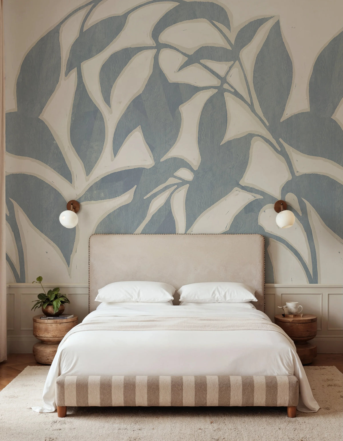 Leaf Silhouette, Blue Mural Wallpaper - room preview 02