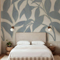 Leaf Silhouette, Blue Mural Wallpaper - room preview 02