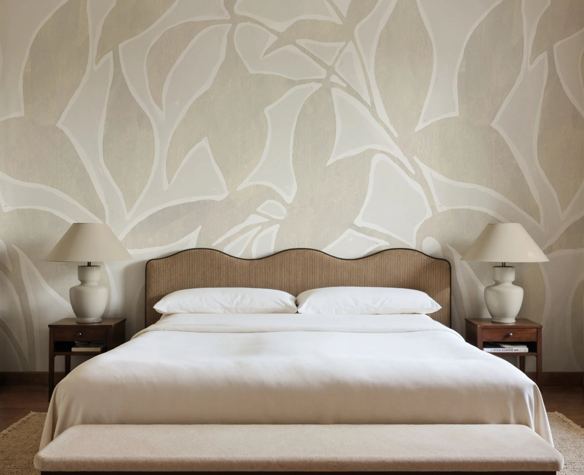 Leaf Silhouette, Beige Mural Wallpaper - room preview 02
