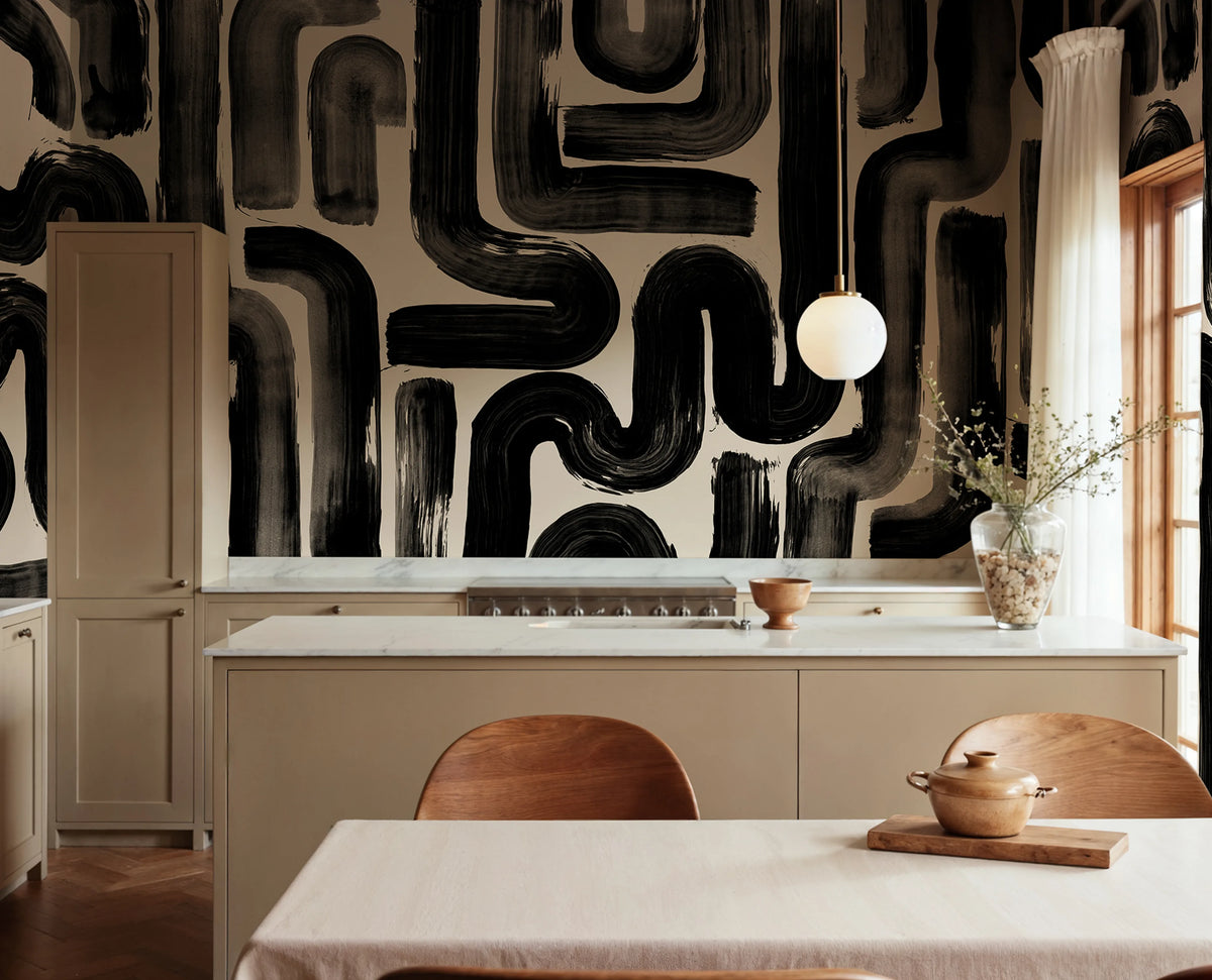 Drape Brush, Black Mural Wallpaper - room preview 02
