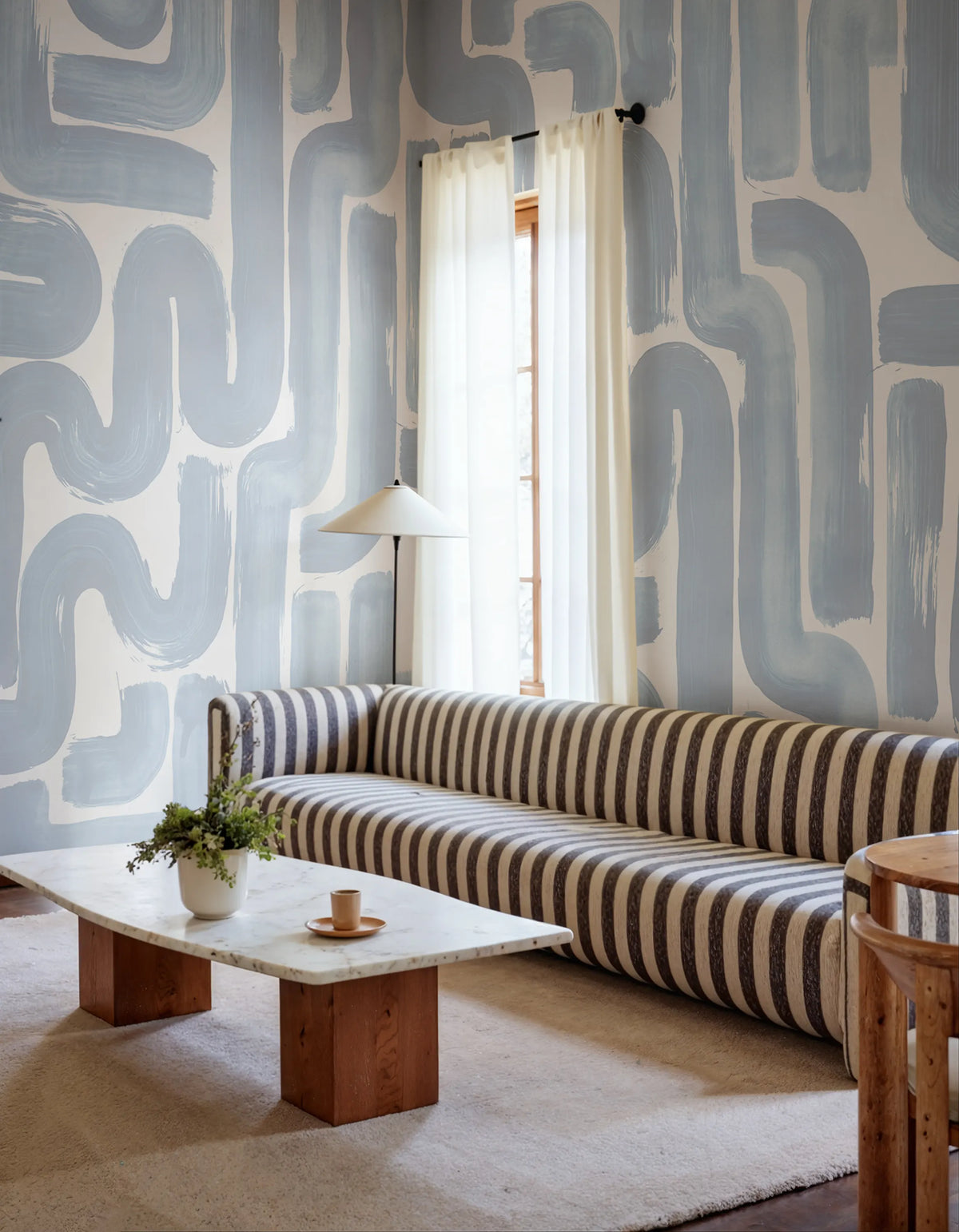 Drape Brush, Blue Mural Wallpaper - room preview 02