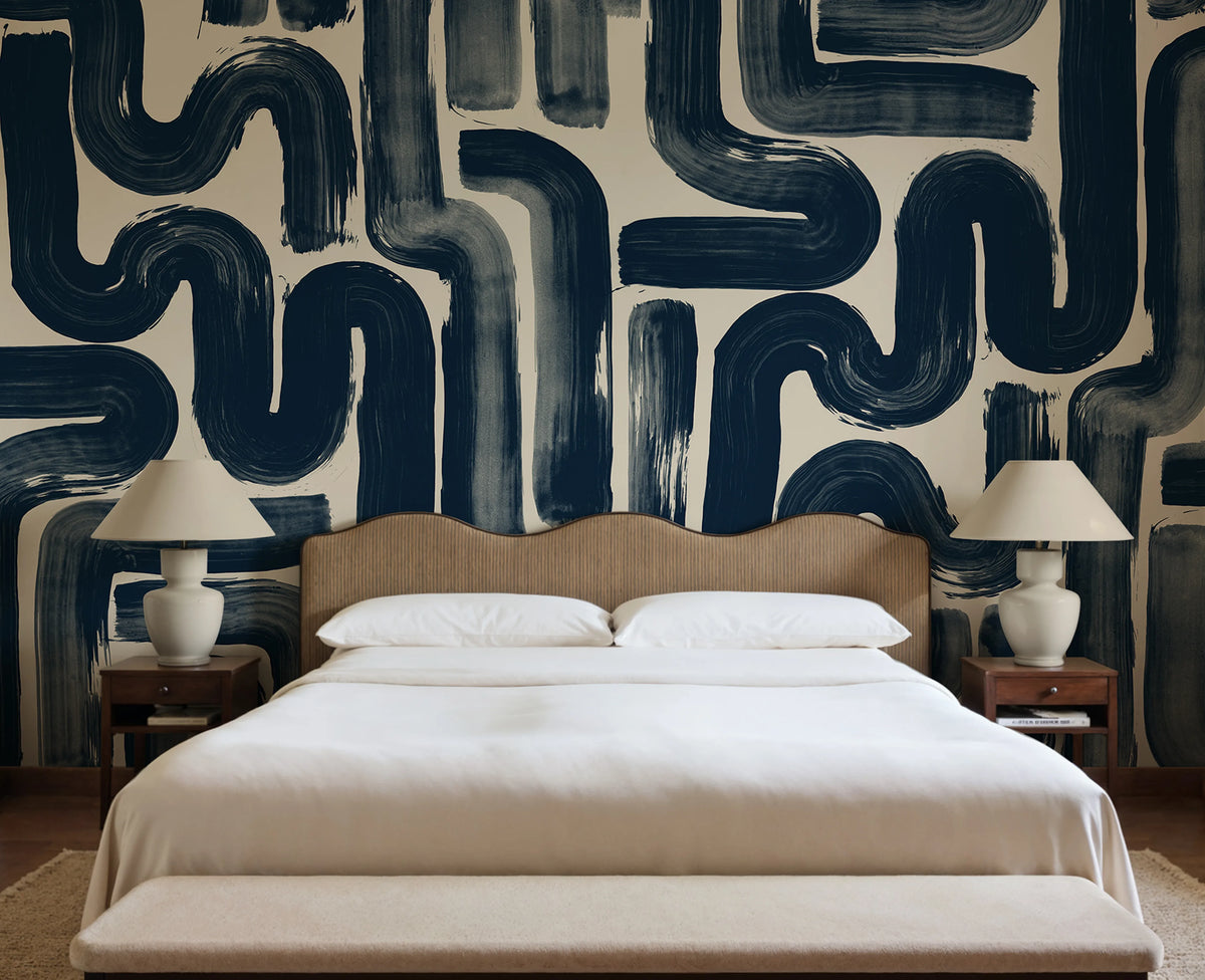 Drape Brush, Dark Blue Mural Wallpaper - room preview 02