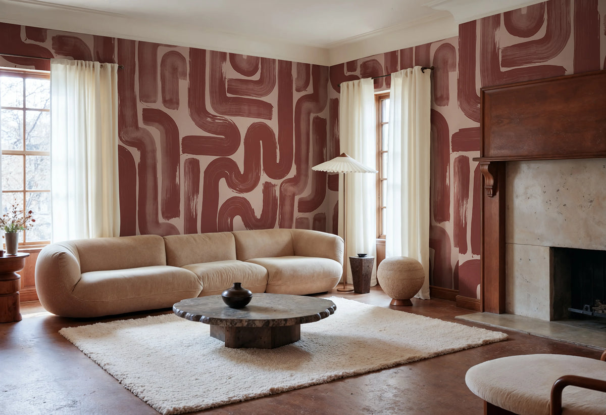 Drape Brush, Red Mural Wallpaper - room preview 02