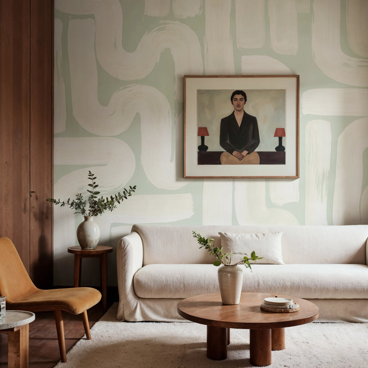 Drape Brush, Green Mural Wallpaper - room preview 02