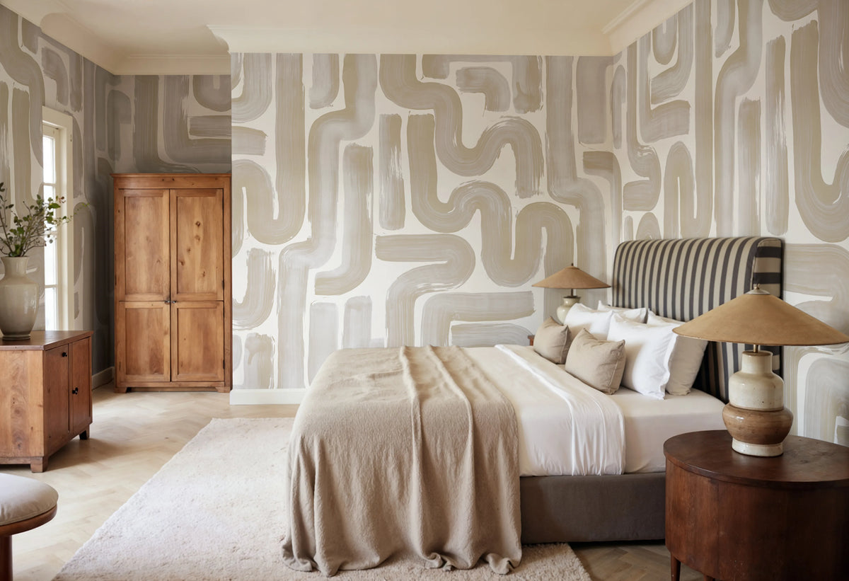 Drape Brush, Beige Mural Wallpaper - room preview 02