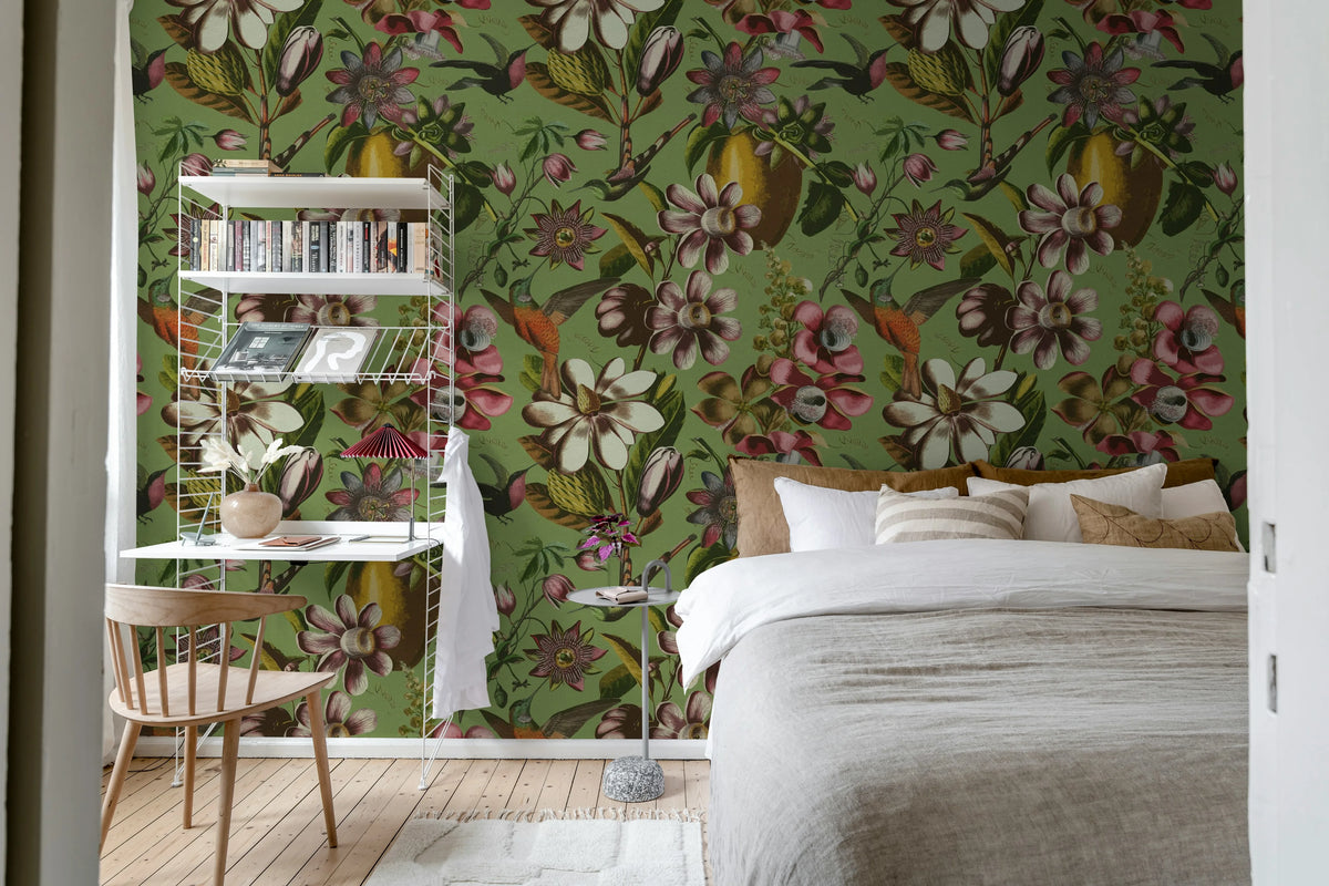 Flying Kolibri, Green Mural Wallpaper - room preview 02