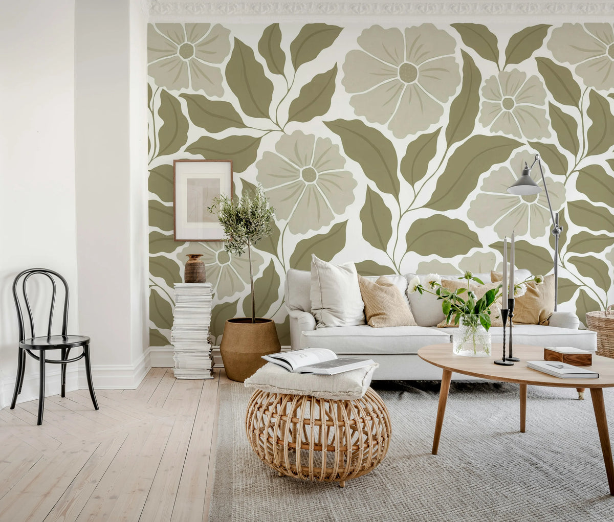 Bold Abstract Flower, Brown Mural Wallpaper - room preview 02