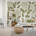 Bold Abstract Flower, Brown Mural Wallpaper - room preview 02