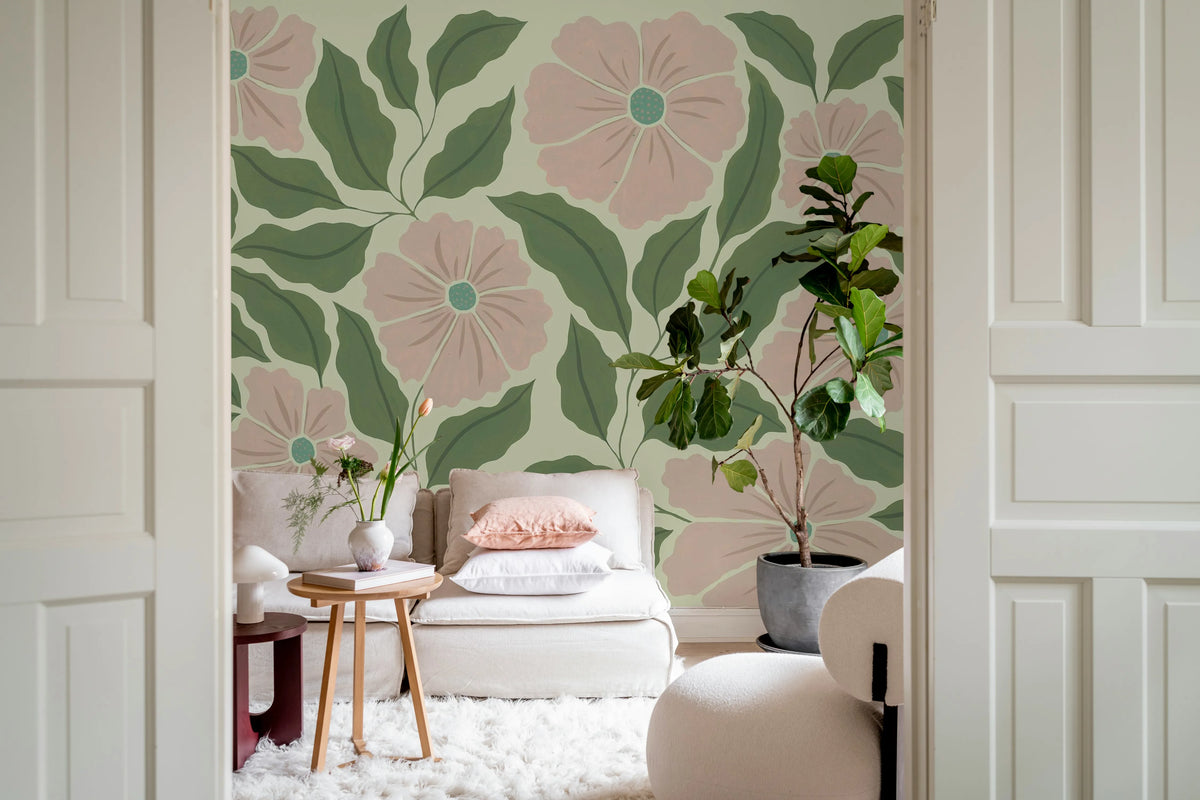 Bold Abstract Flower, Pink Mural Wallpaper - room preview 02