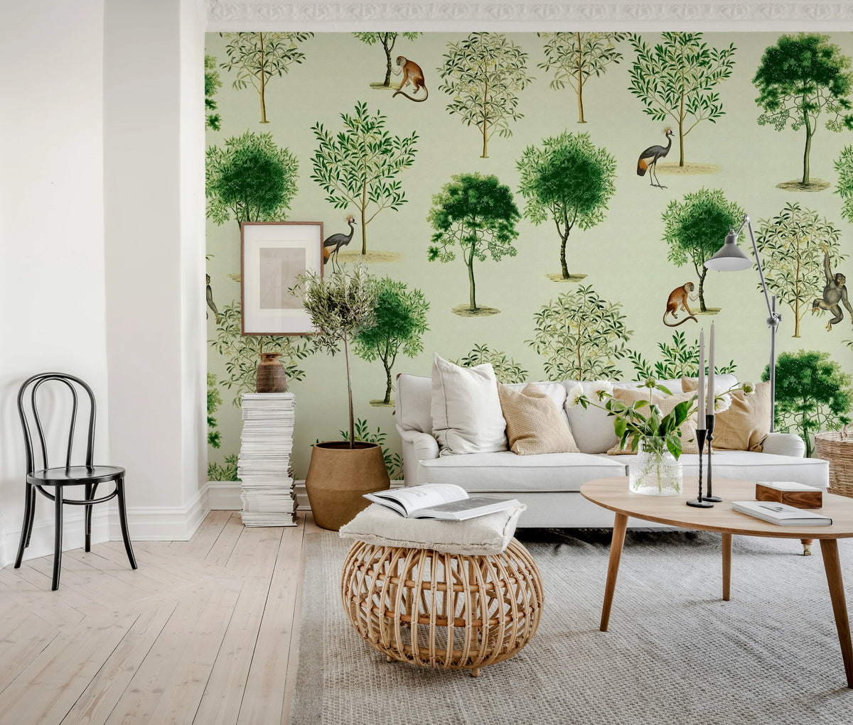 Monkey Among Trees, Beige Mural Wallpaper - room preview 02