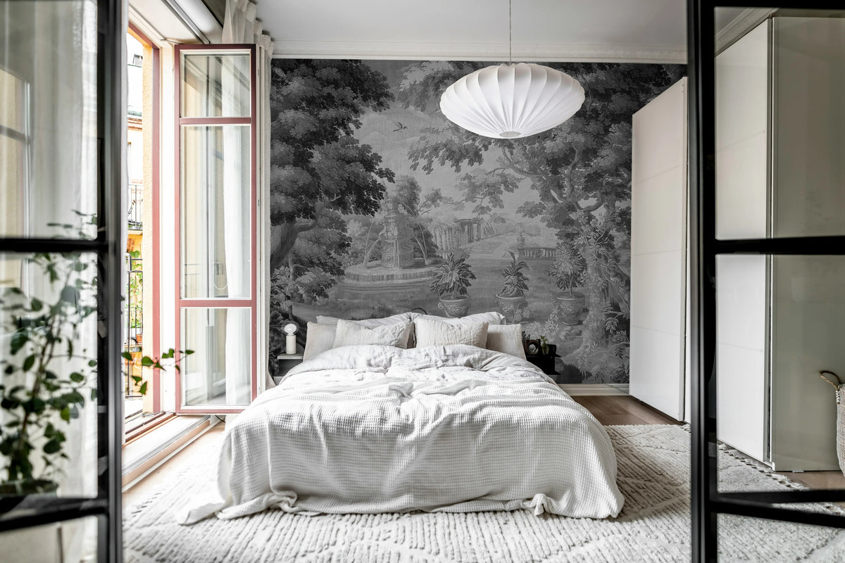 Antique Tapestry, Black & White Mural Wallpaper - room preview 02
