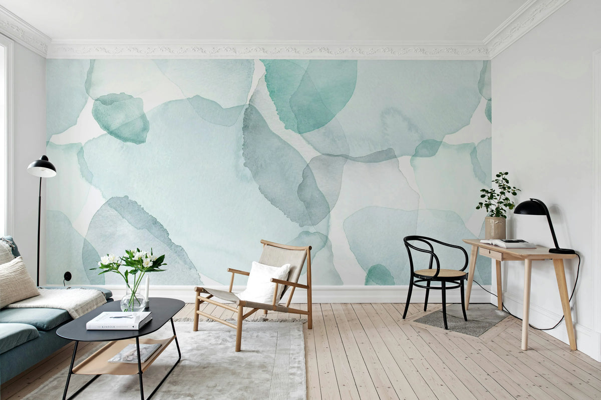 Shadow Petals, Blue Mural Wallpaper - room preview 02
