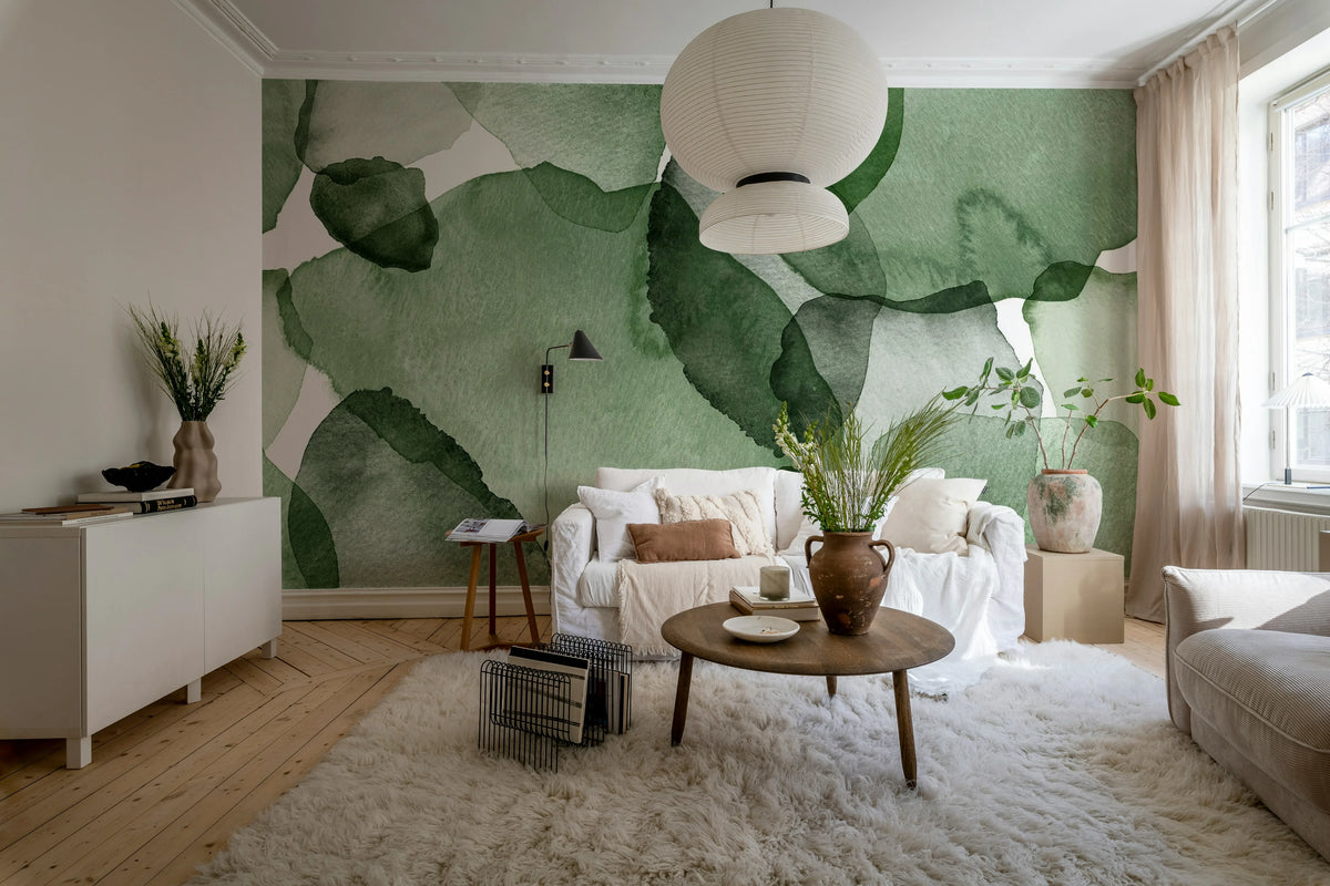 Shadow Petals, Green Mural Wallpaper - room preview 02