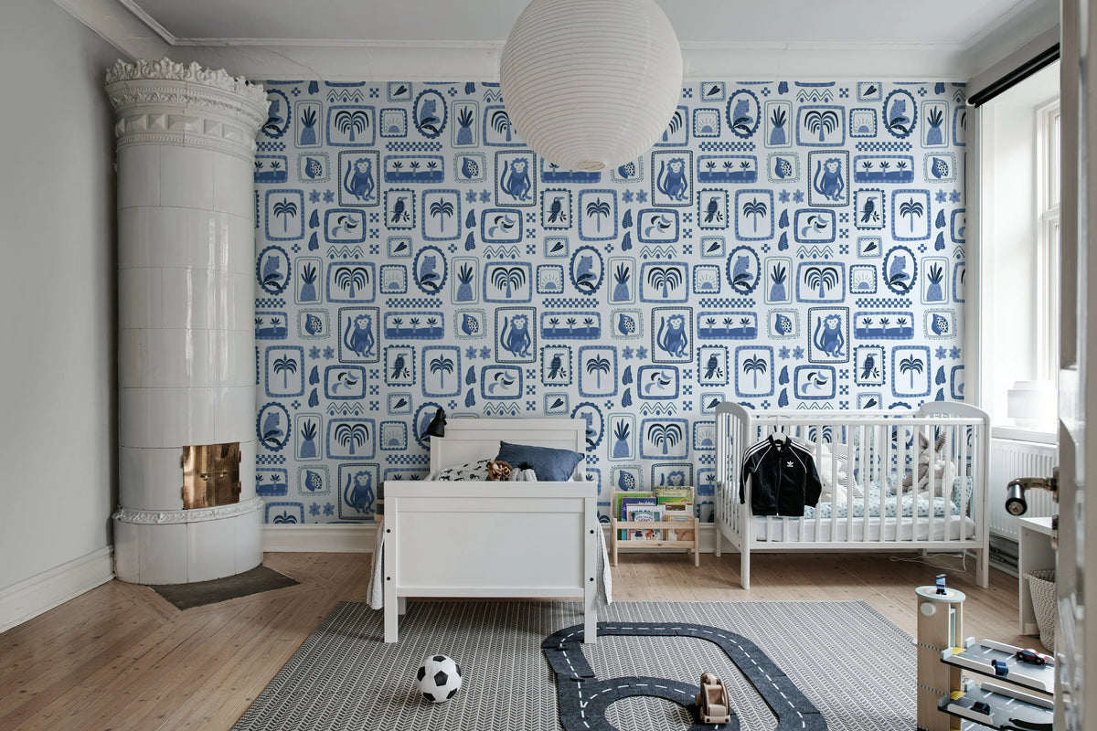 Jungle Frames, Blue Mural Wallpaper - room preview 02