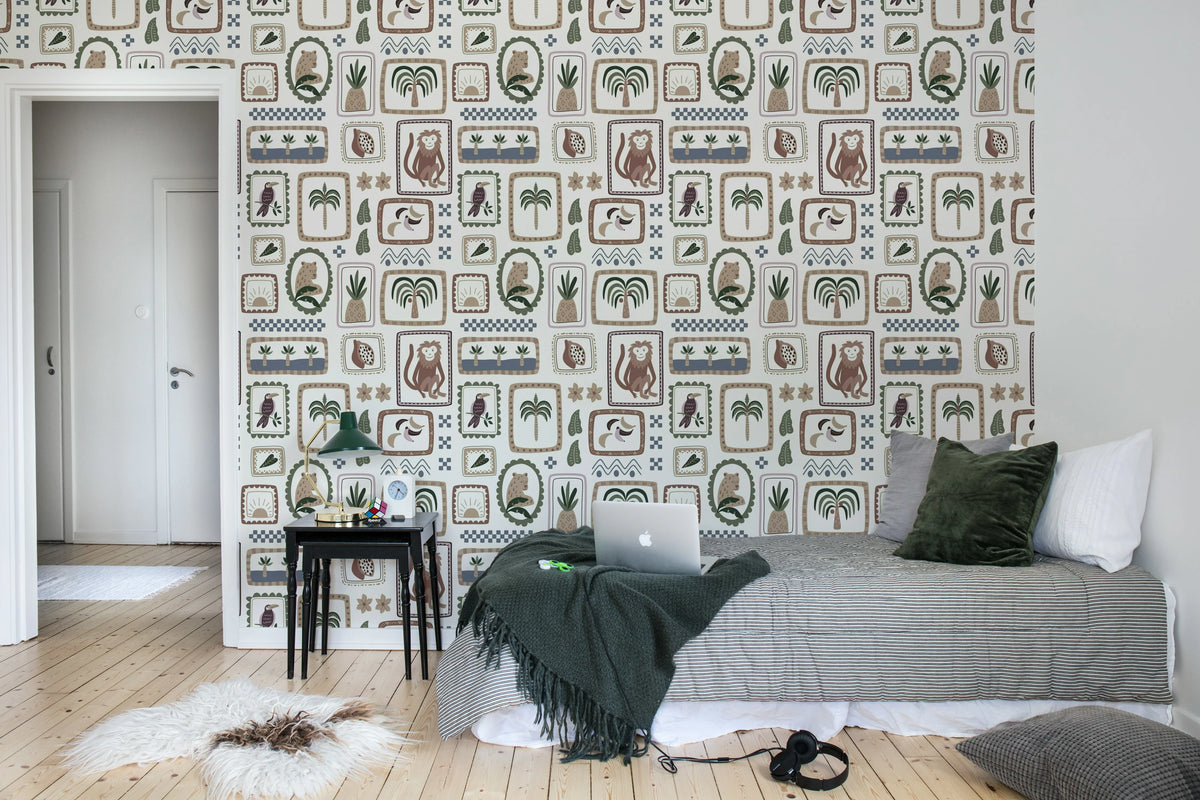Jungle Frames, Vintage Mural Wallpaper - room preview 02
