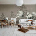 Whispering Cranes, Gray Mural Wallpaper - room preview 02