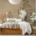 Whispering Cranes, Beige Mural Wallpaper - room preview 02