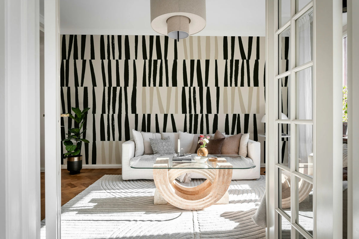 Bold Strokes, Black & Beige Mural Wallpaper - room preview 02