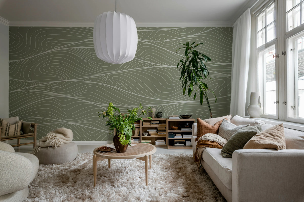 Soft Dunes, Green Mural Wallpaper - room preview 02