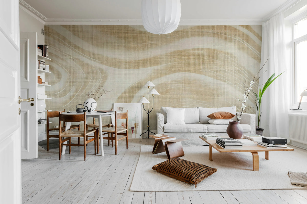 Ocean Lines, Beige Mural Wallpaper - room preview 02