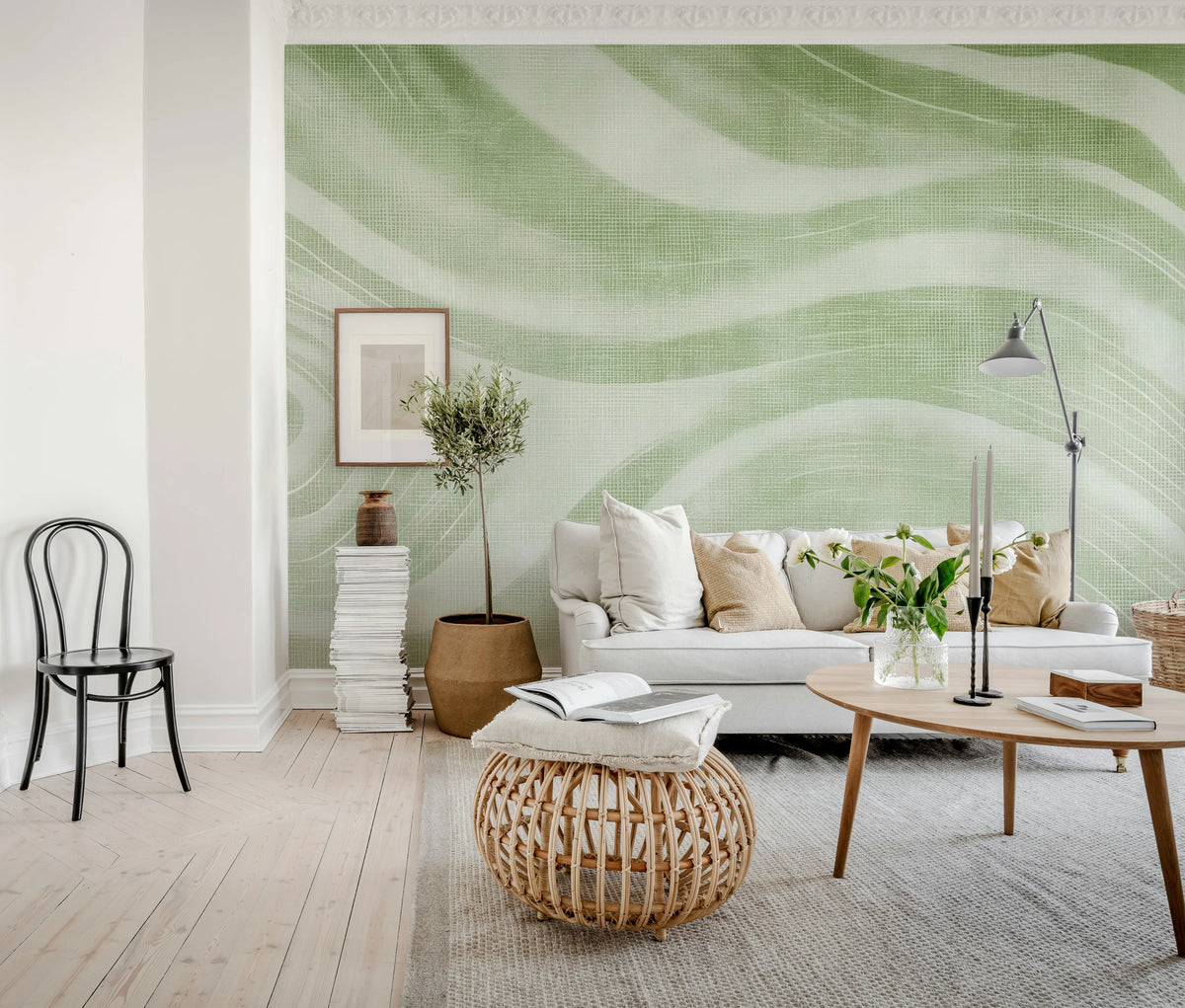 Ocean Lines, Green Mural Wallpaper - room preview 02