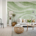 Ocean Lines, Green Mural Wallpaper - room preview 02