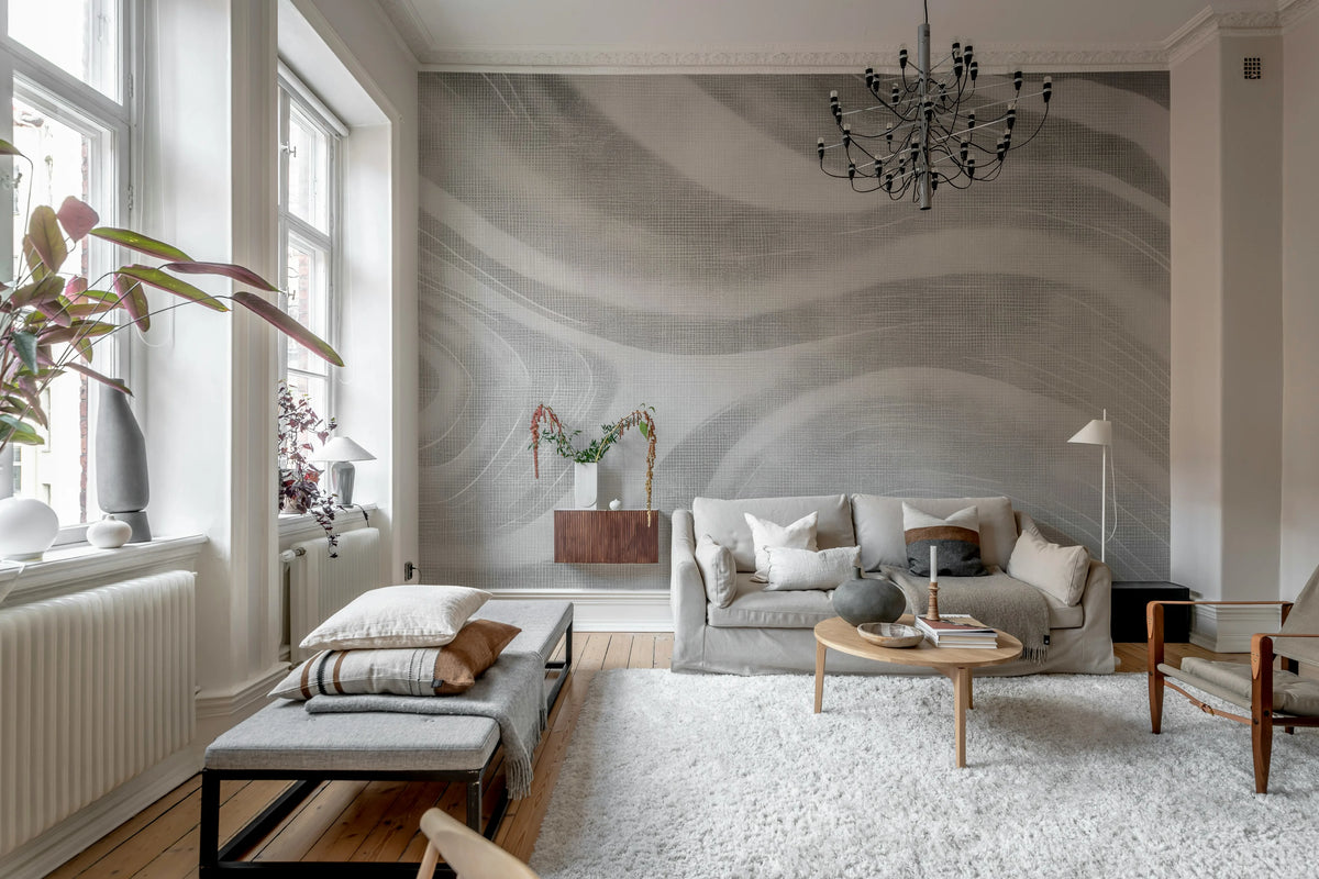 Ocean Lines, Gray Mural Wallpaper - room preview 02