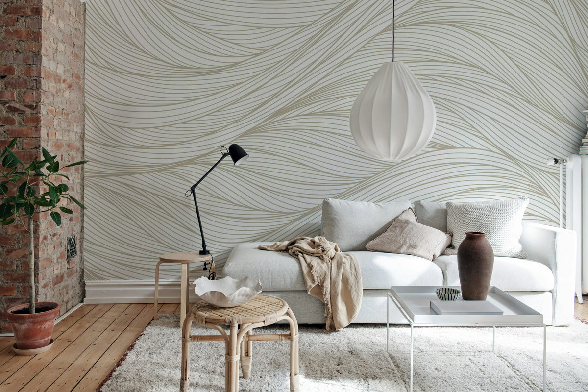 Flow Lines, Beige Mural Wallpaper - room preview 02