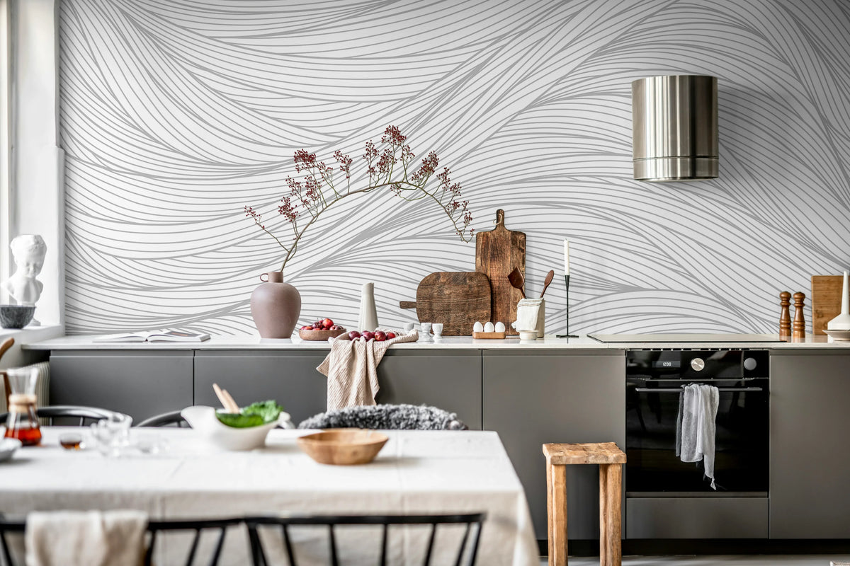 Flow Lines, Gray Mural Wallpaper - room preview 02