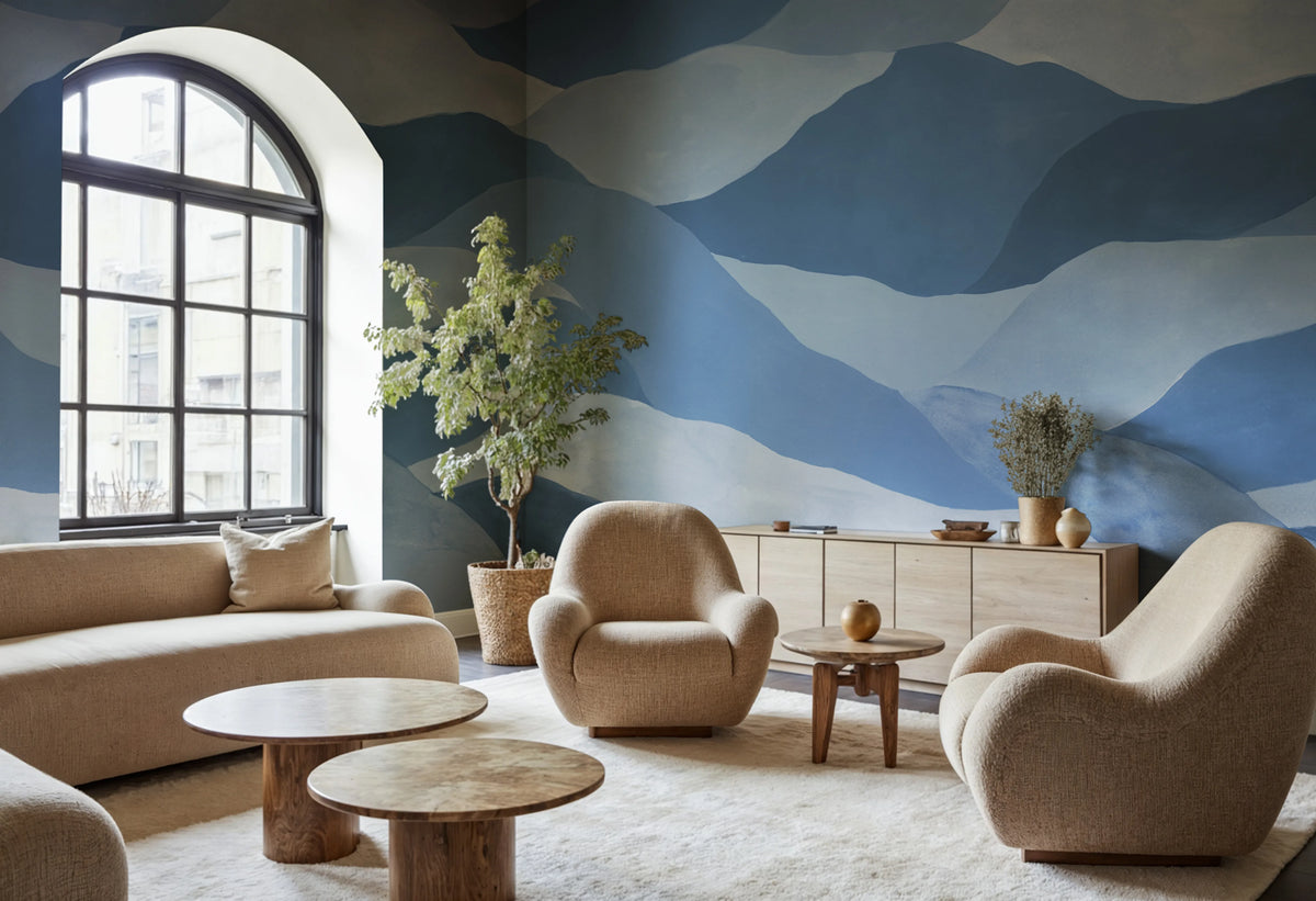 Misty Peaks, Blue Mural Wallpaper - room preview 02