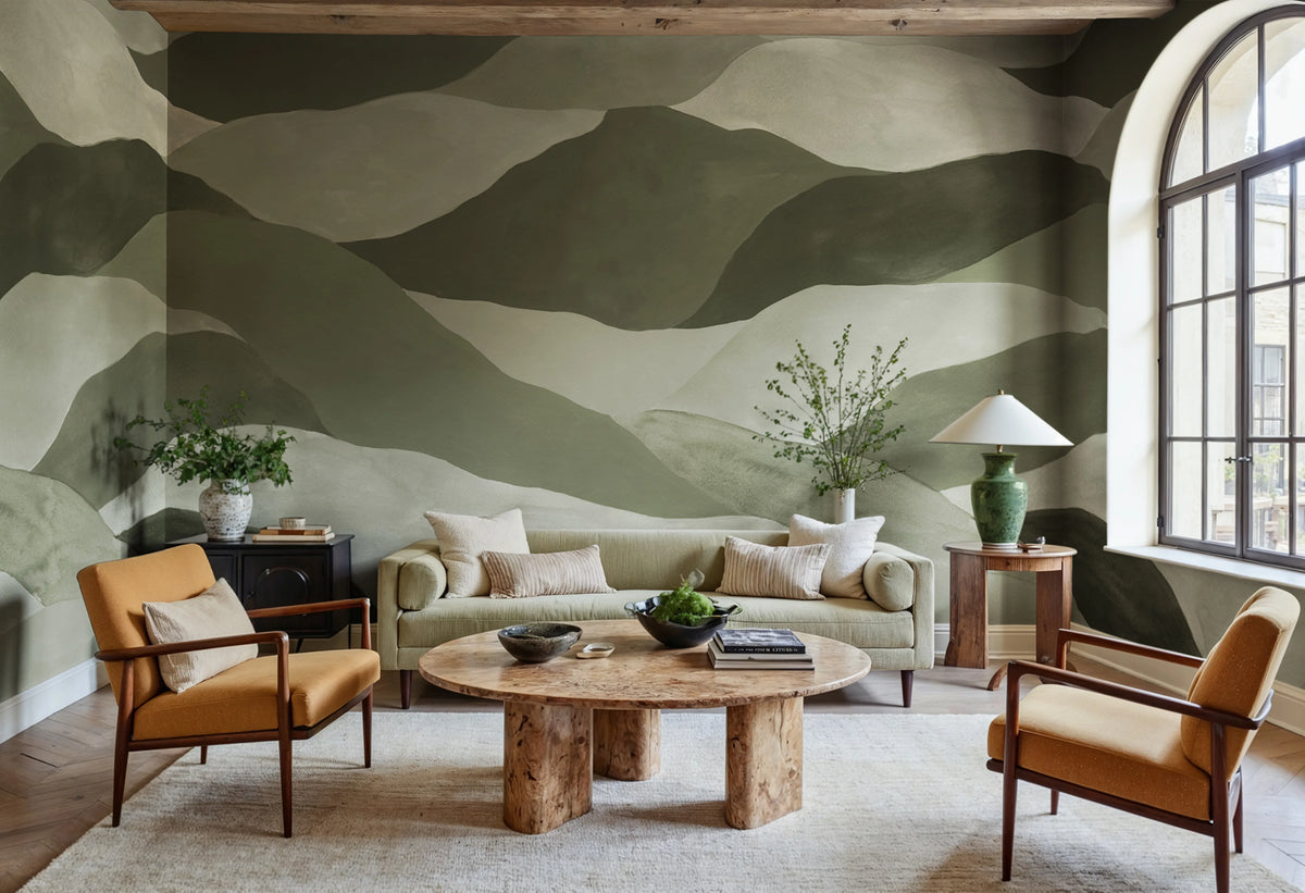 Misty Peaks, Green Mural Wallpaper - room preview 02