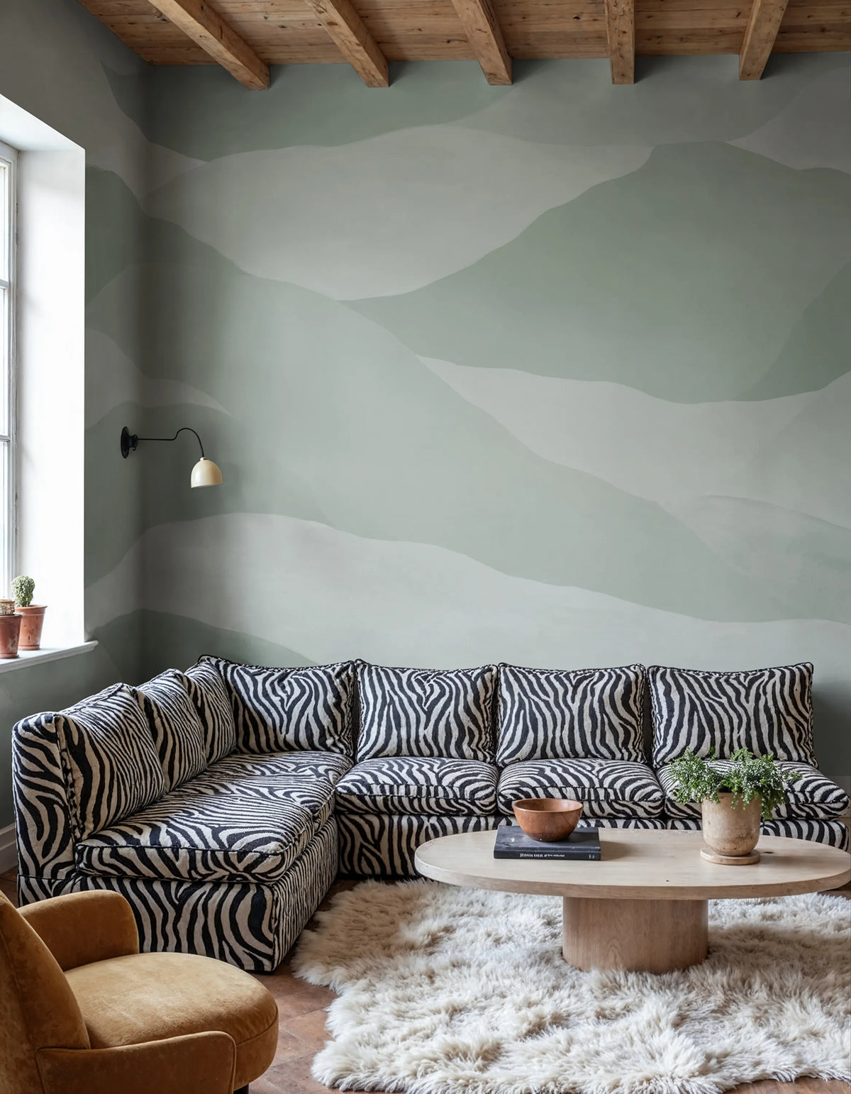 Misty Peaks, Light Green Mural Wallpaper - room preview 02