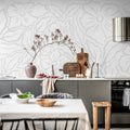 Ink Flowers, White Mural Wallpaper - room preview 02