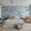 Ink Flowers, Blue Mural Wallpaper - room preview 02