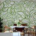 Ink Flowers, Green Mural Wallpaper - room preview 02