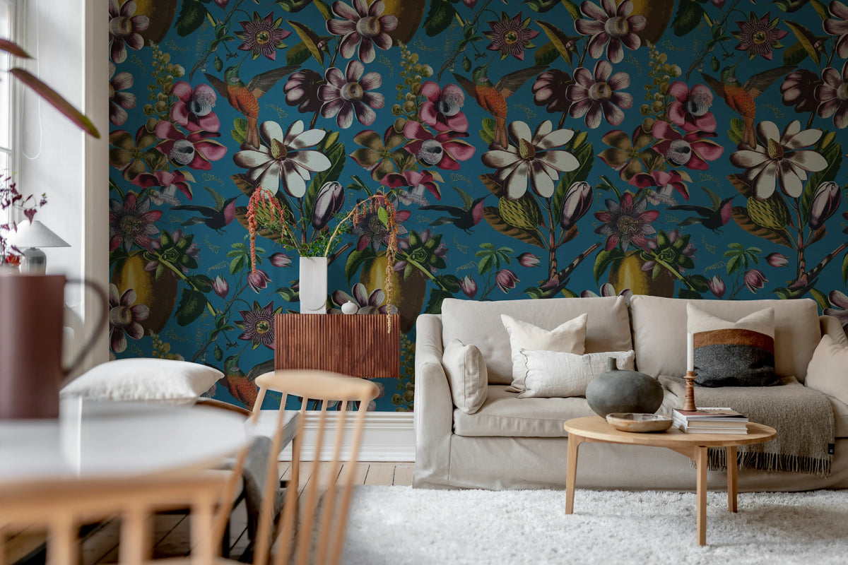 Flying Kolibri, Blue Mural Wallpaper - room preview 02