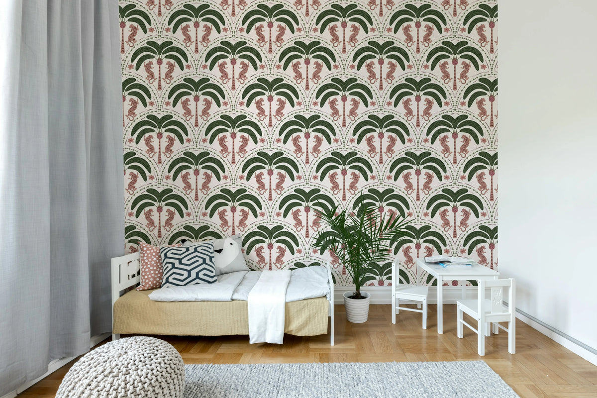 Jungle Rhythm, Pink Mural Wallpaper - room preview 02