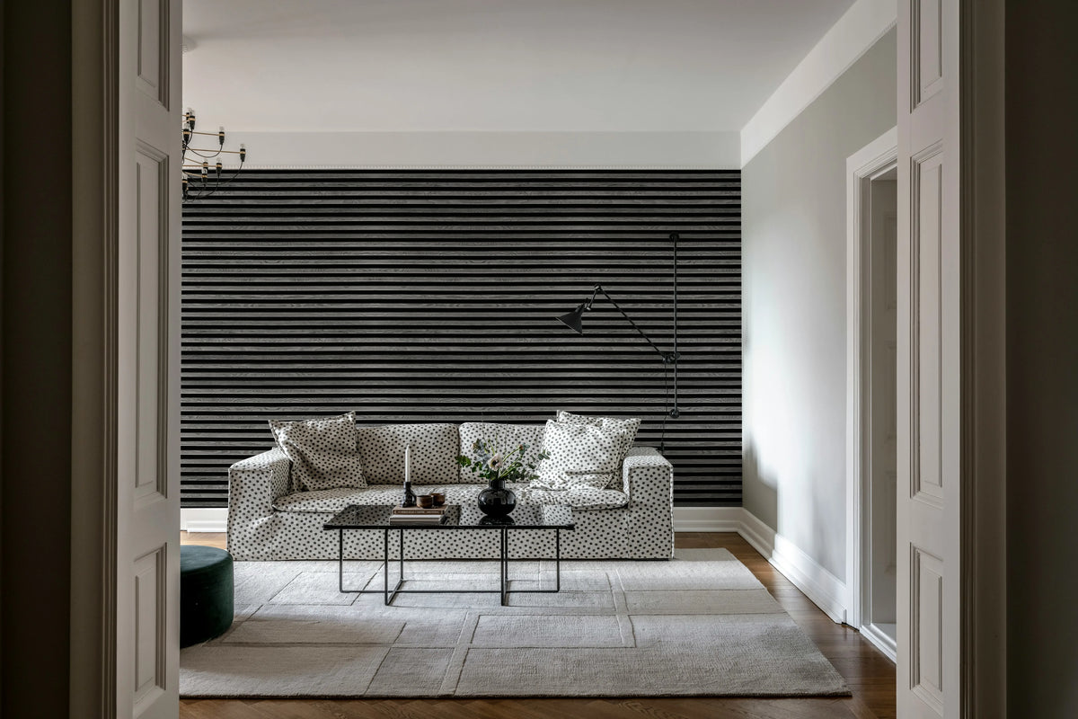 Rib Wood, Horizontal Gray Mural Wallpaper - room preview 02